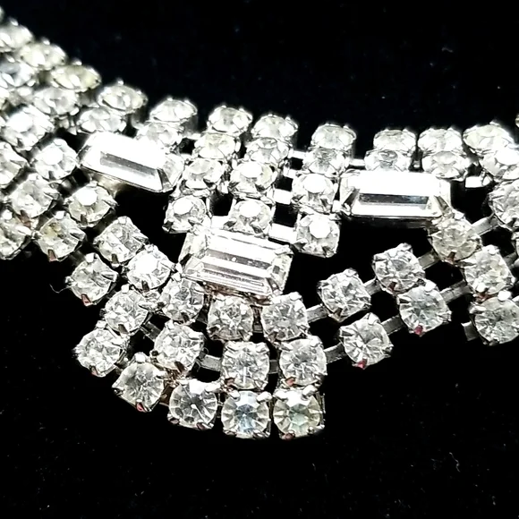 Vintage Mid Century 1950s Glamorous Rhinestone Choker Necklace - Picture 7 of 13